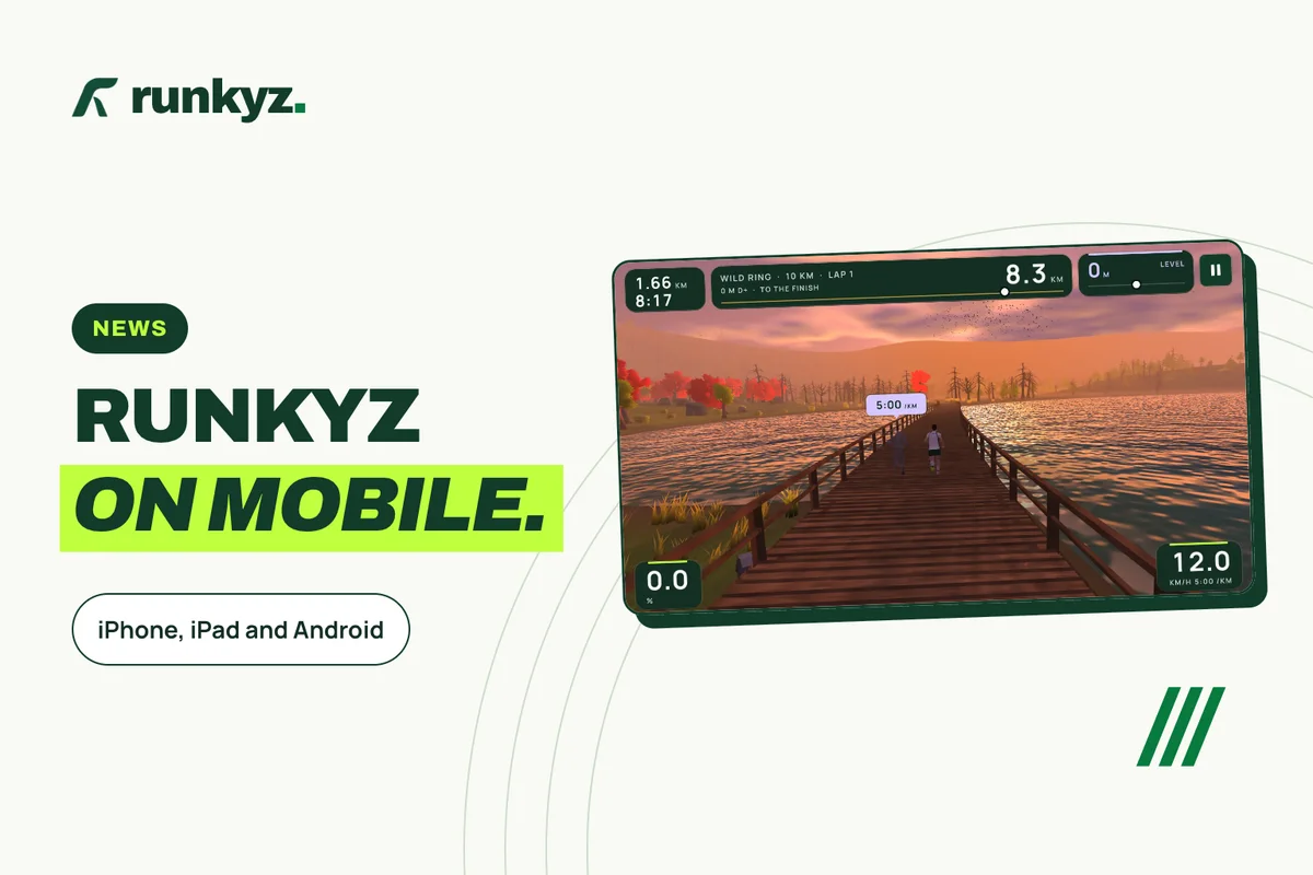 Cover: “Runkyz on mobile”, iPhone, iPad and Android, with a screenshot of the Wild Ring jetty at sunset.