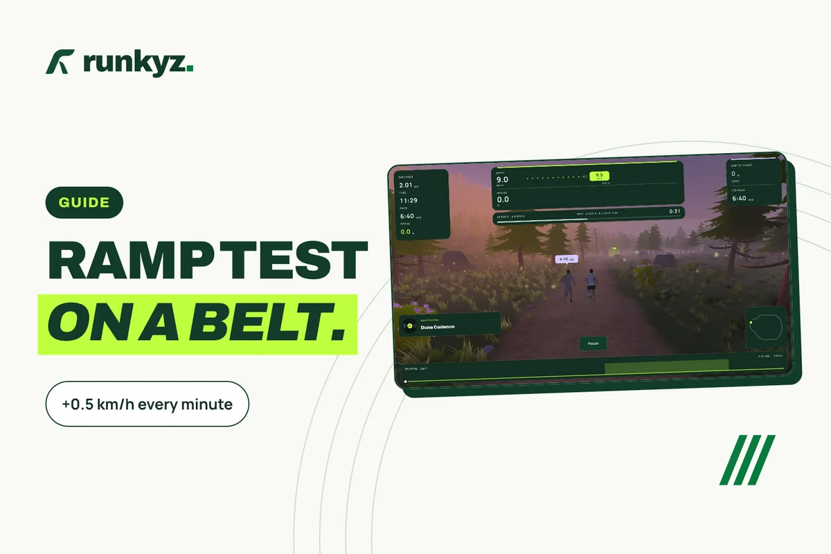 Cover: “VMA test”, +0.5 km/h every minute, with a screenshot of the ramp test in Runkyz.